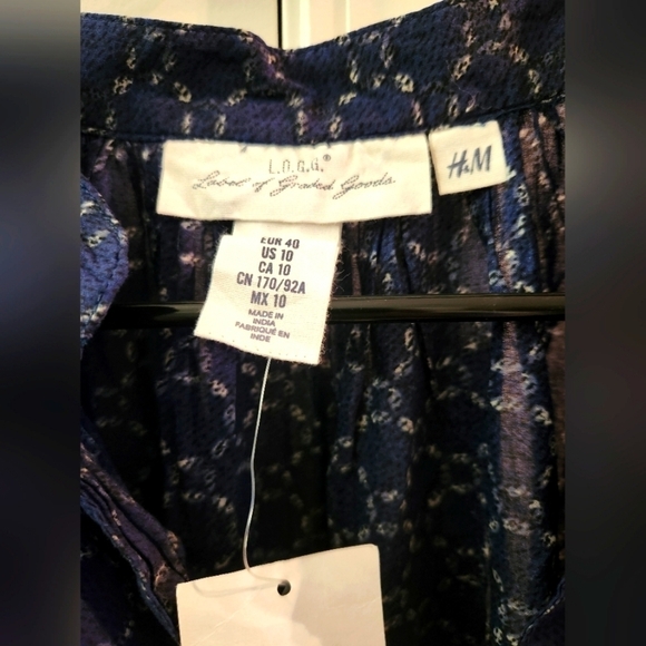 H&M Geometric Pattern Sheer Blue Blouse - Picture 2 of 7